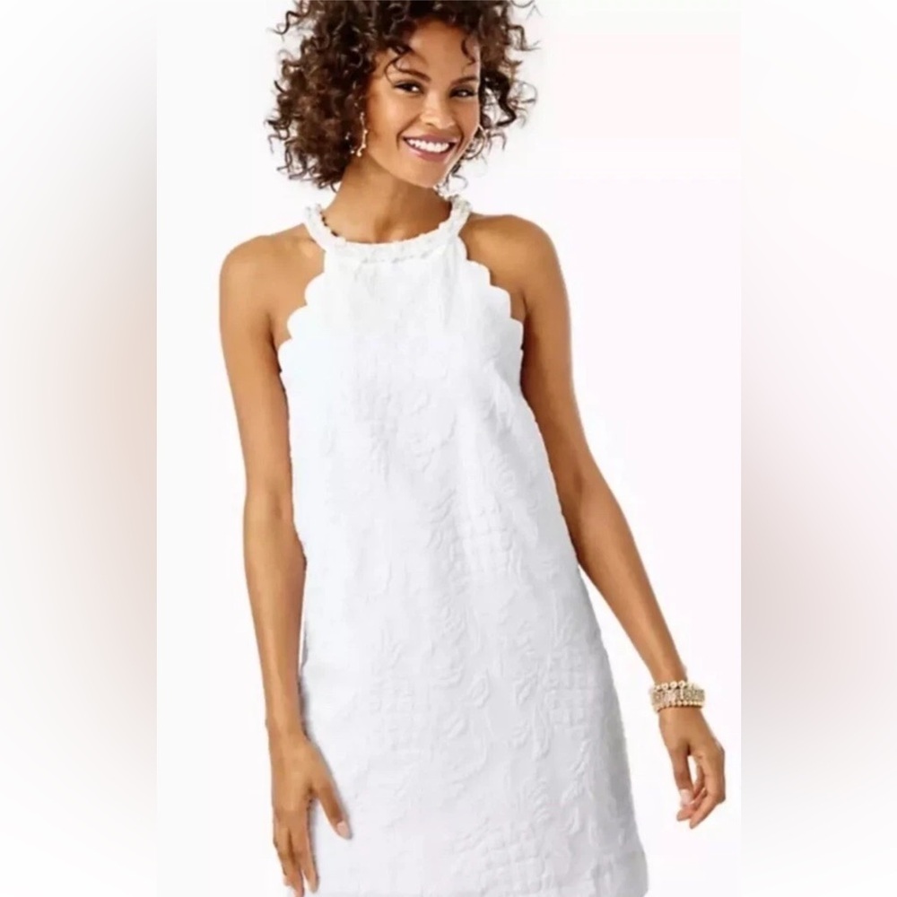Lilly Pulitzer Tabby Dress, White Pineapple Pucker Pearl Collar Size XS